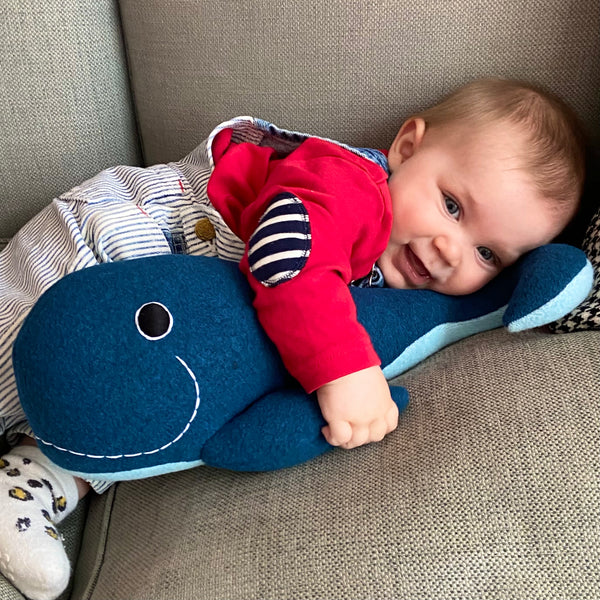 Blue whale soft toy with baby