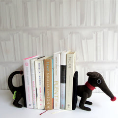 Handmade dachshund book ends for large books in brown.