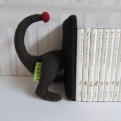 back end of dachshund bookends for children books in brown
