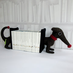 handmade dachshund bookends for children books in brown