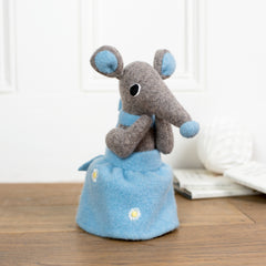 grey shrew girl soft toy with blue skirt by cdbdi