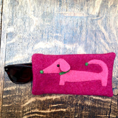 Pink dachshund sunglasses case or glasses case. Present for dachshund lover by cdbdi