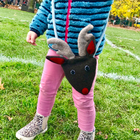 children's reindeer handbag on little girl by cdbdi