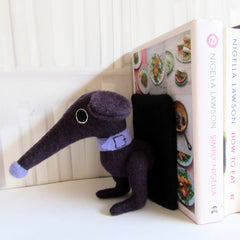handmade dachshund bookends for large books in purple.