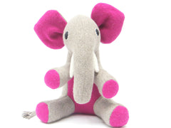 Large personalised handmade soft toy elephant with white background by cdbdi