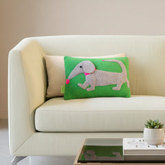 dachshund cushion in green by cdbdi